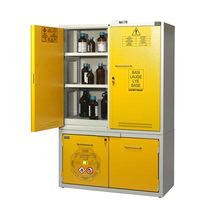 Шкаф для возгораемых веществ + химических средств, кисло и щелочей, шириной 1100 мм - KEMFIRE 1100 A TYPE A