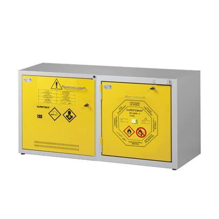 Шкаф под вытяжку для возгораемых веществ + химических средств, кисло и щелочей, шириной 1200 мм - KEMFIRE 1200/50 TYPE A